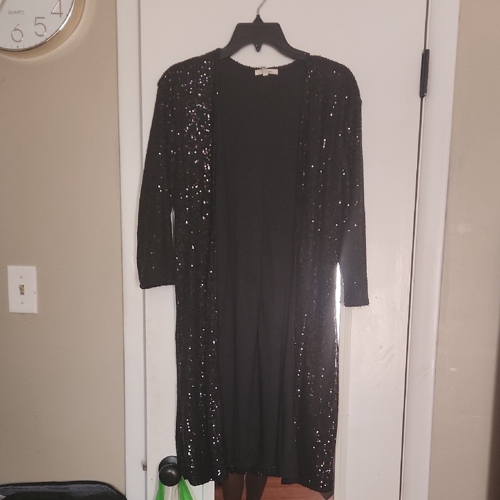 Black Sequin Open Cardigan